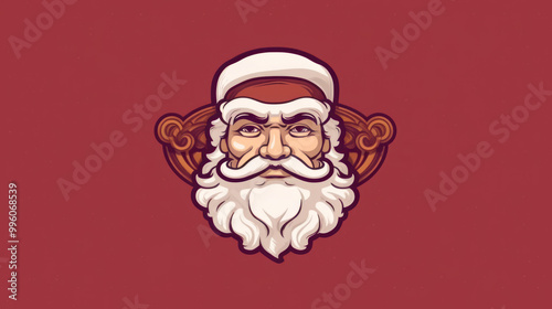 Illustration of Santa Claus face on a light maroon background