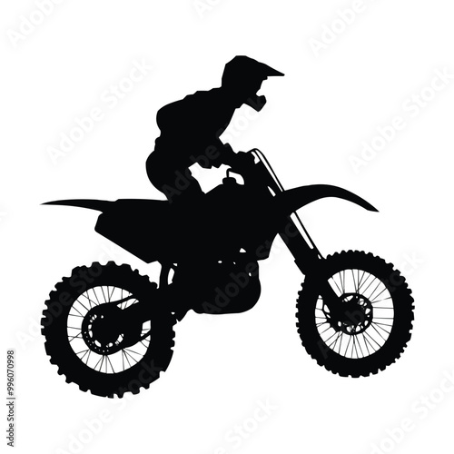 Black silhouette Vector of an off-road Dirt bike motorcycle and rider jumping high