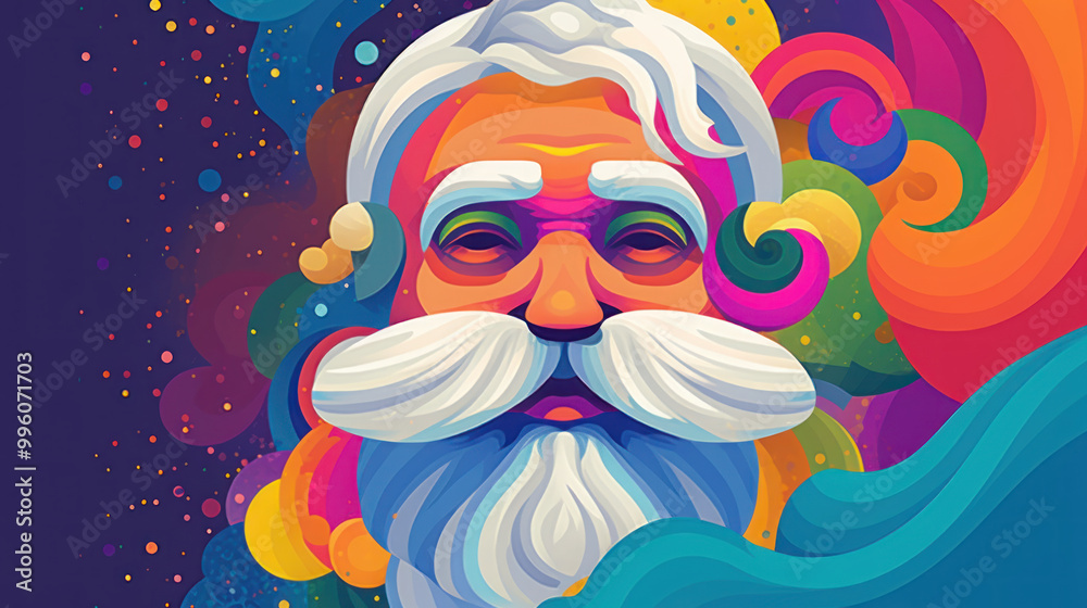 Illustration of Santa Claus face on a colorful background Illustration of Santa Claus face on a colorful background
