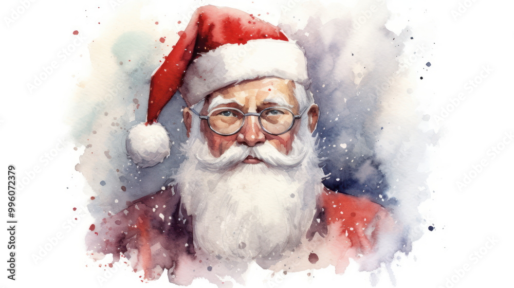 Watercolor of Santa Claus face on a light gray background Watercolor of Santa Claus face on a light gray background