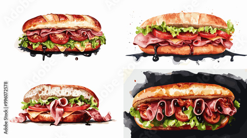 A series of four different types of sandwiches, each with a different filling. The sandwiches are all cut in half and arranged in a row