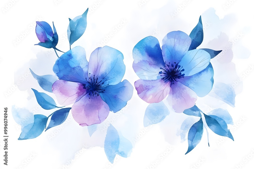 Abstract watercolor painting with blue and purple flowers on a background. Abstract watercolor painting with blue and purple flowers on a background.