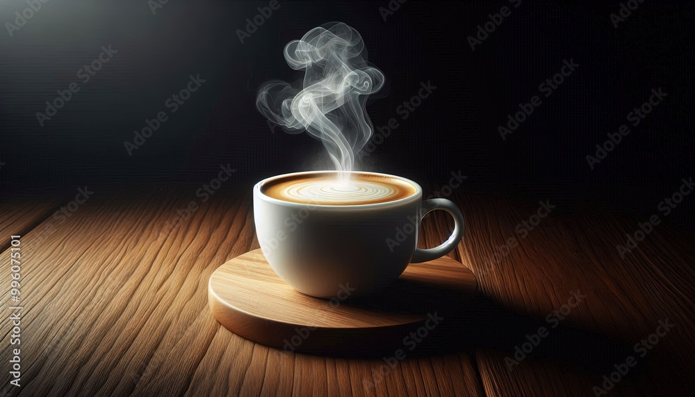 Steaming Cup of Coffee on Wooden Table. Steaming Cup of Coffee on Wooden Table.