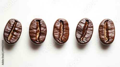 Banner with different types fresh roasted Arabian aroma coffee beans isolated on white background. Love organic coffee concept. Top view, flat lay with copy space