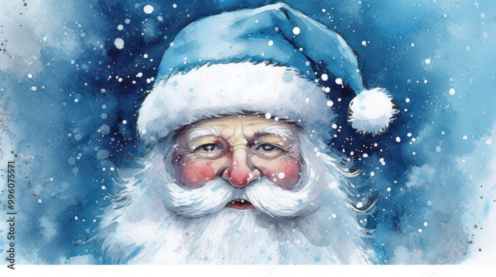 Watercolor of Santa Claus face on a azure background Watercolor of Santa Claus face on a azure background