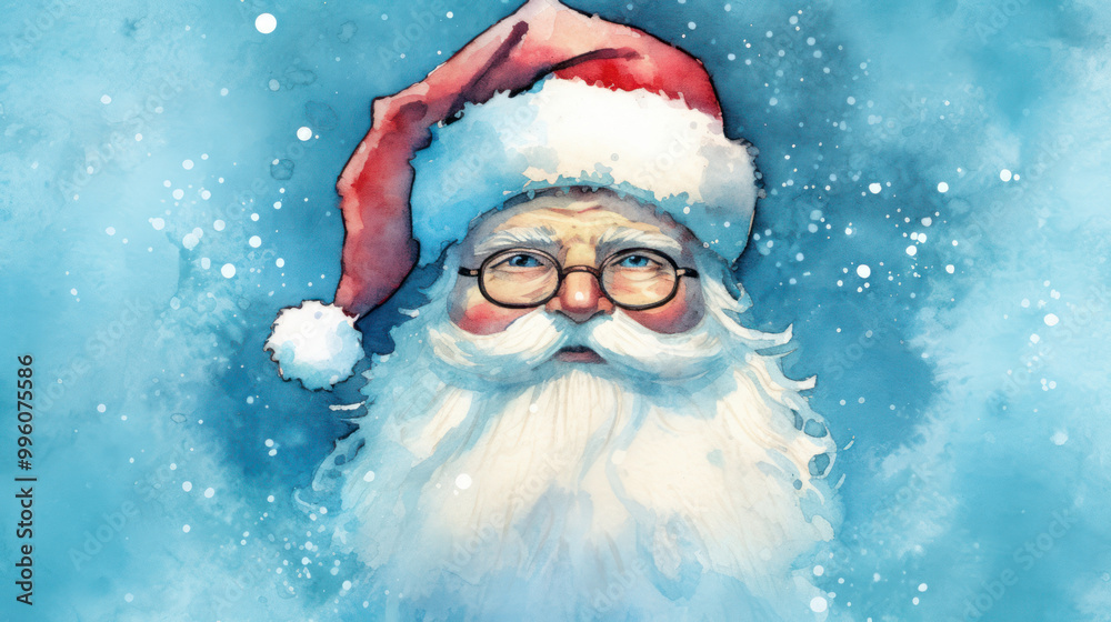 Watercolor of Santa Claus face on a aqua background Watercolor of Santa Claus face on a aqua background