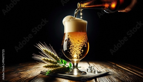 Pouring Beer into a Glass with Ice and Wheat photo