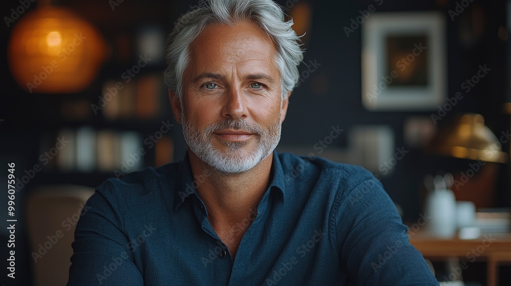 Confident Mature Man with Grey Hair Looking at Camera Confident Mature Man with Grey Hair Looking at Camera