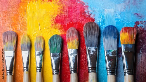 Paintbrushes on a colorful background.