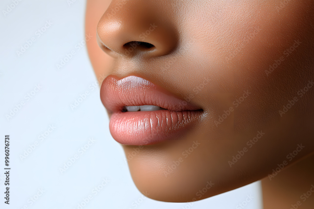 Close up view of beautiful black skin woman lips. Fashion make up, beauty injections concept, cosmetology Close up view of beautiful black skin woman lips. Fashion make up, beauty injections concept, cosmetology