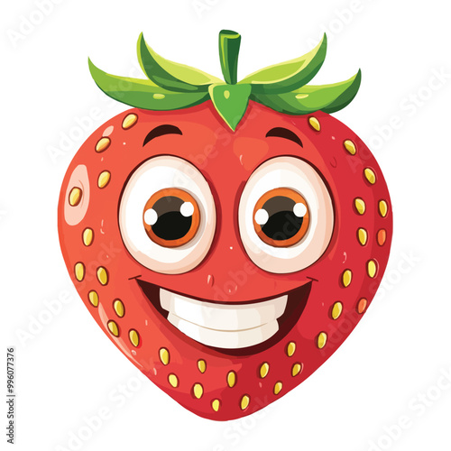 Vector Cartoon smiling strawberry with eyes and mouth with cute and happy face
