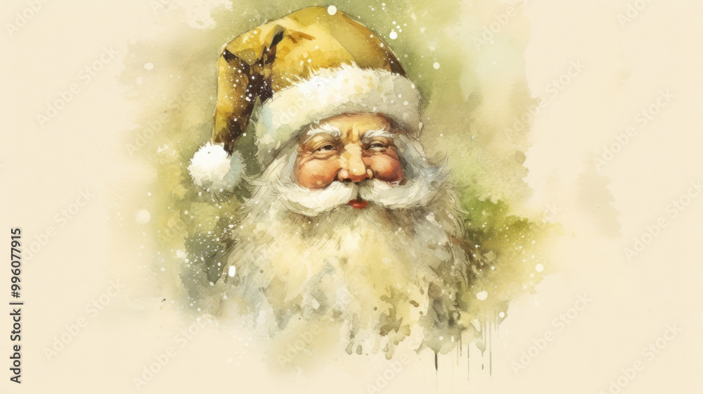 Watercolor of Santa Claus face on a light lime background Watercolor of Santa Claus face on a light lime background
