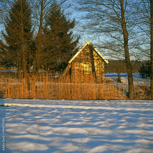 Holzhütte im Winter