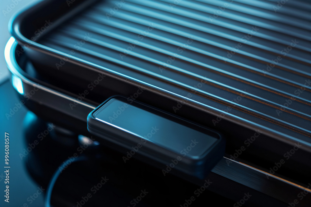 Close up of an electric griddle surface with a digital display showing cooking instructions in a modern kitchen Close up of an electric griddle surface with a digital display showing cooking instructions in a modern kitchen