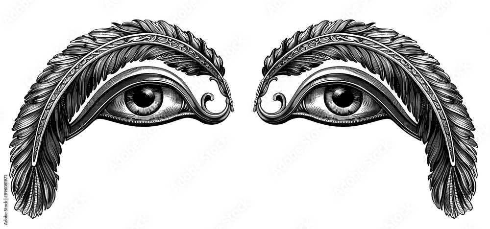 Obraz premium Vintage eyes illustration with ornament isolated on transparent background