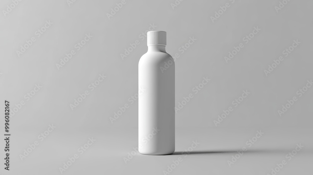 simple cylindrical toner bottle stands elegantly against minimalistic background, showcasing its sleek design and smooth surface. clean lines and neutral tones evoke sense of modernity and