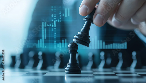 hand holding chess board market graphs