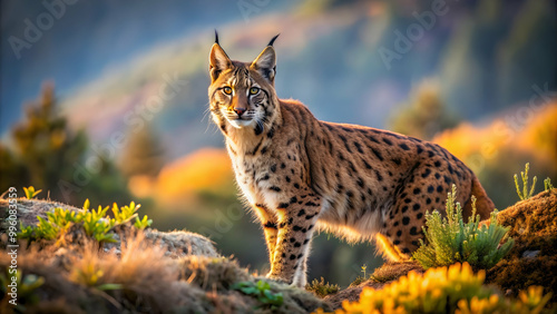 Iberian lynx hunting in the Sierra de Andujar, Spain , Iberian lynx, hunting, Sierra de Andujar, Spain photo