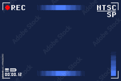 Blue Tone, Retro Video Camera Recorder Background, Pixel Art Style