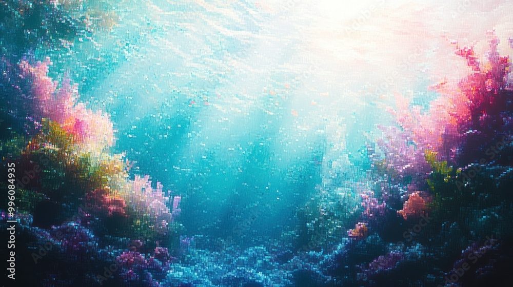 Fototapeta premium Abstract Digital Painting of a Underwater Scene with Coral and Light