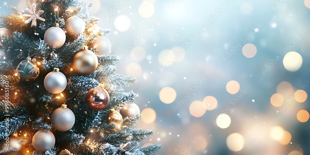 Festive Christmas Tree with Red and Silver Ornaments Festive Christmas Tree with Red and Silver Ornaments