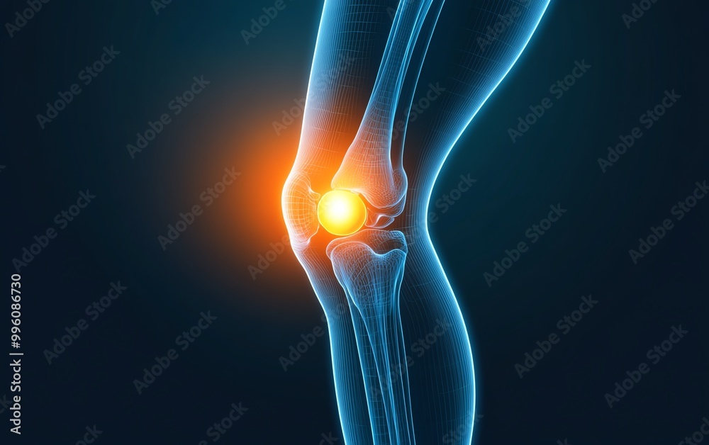 Knee joint anatomy with highlighted pain area. Knee joint anatomy with highlighted pain area.