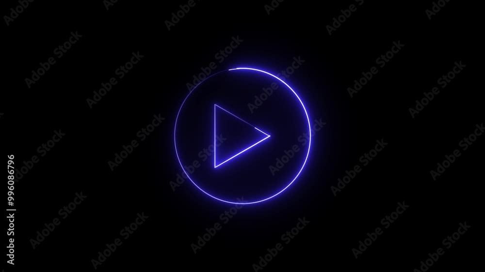 glowing neon blue color music player animation icon static stop video audio play button circle animated on black background glowing neon blue color music player animation icon static stop video audio play button circle animated on black background