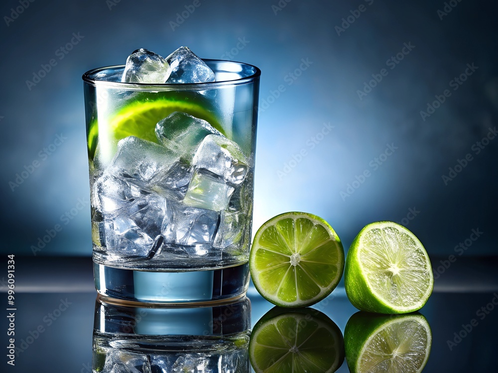 glass of water with lime and ice