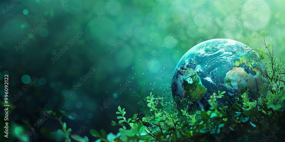 Planet Earth with Lush Green Foliage Overla Planet Earth with Lush Green Foliage Overla