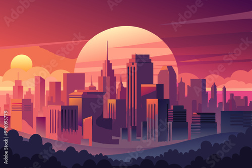 city skyline at sunset