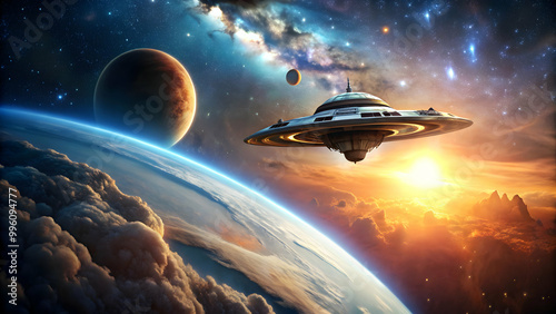 Wallpaper Mural Spaceship flying towards an alien planet , sci-fi, adventure, space exploration Torontodigital.ca