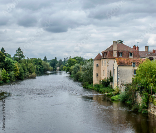 Obraz na płótnie Castle on a river in the town of Montmorillon France w salonie