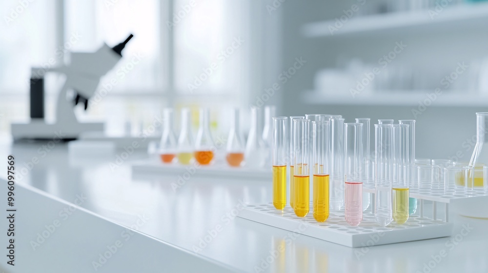 Precision in Scientific Research - Test Tubes and Accurate Substance Dropping in a Clean Lab Workspace for Experimentation Excellence Precision in Scientific Research - Test Tubes and Accurate Substance Dropping in a Clean Lab Workspace for Experimentation Excellence