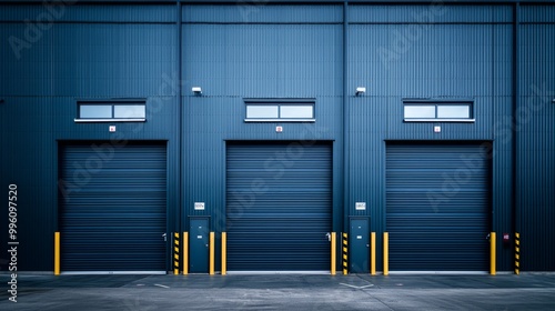 Industrial warehouse exterior with multiple loading docks photo