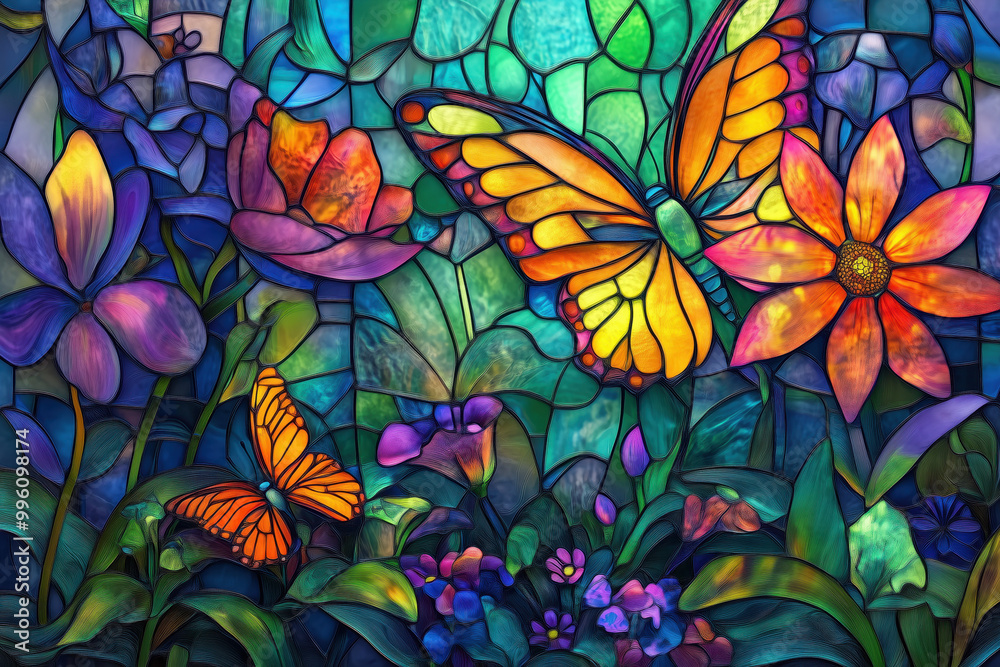 Flower and butterfly mosaic glass Flower and butterfly mosaic glass
