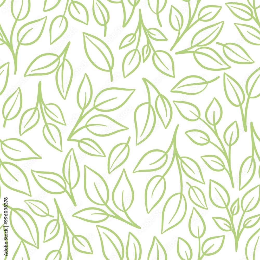 Seamless leaf pattern, green and white seamless repeating tile, hand drawn Seamless leaf pattern, green and white seamless repeating tile, hand drawn