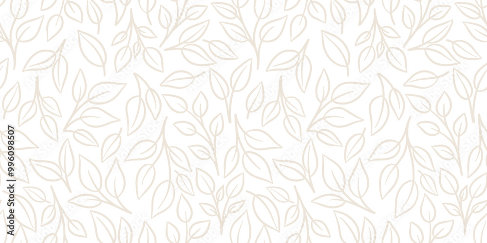Leaf pattern, seamless white nature background with leaves, natural banner, repeating tile Leaf pattern, seamless white nature background with leaves, natural banner, repeating tile
