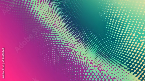 Abstract background with a gradient of pink, green, and blue with a pattern of dots.