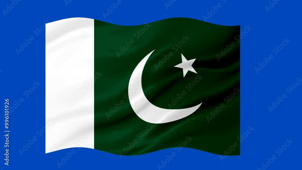 Pakistan waving flag with 3d glowing shade isolated on blue background Pakistan waving flag with 3d glowing shade isolated on blue background