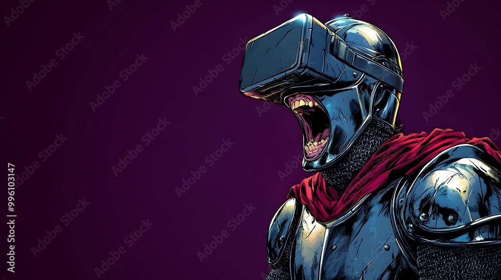 Futuristic Anime-Inspired Warrior in Awe of Virtual Reality Technology Futuristic Anime-Inspired Warrior in Awe of Virtual Reality Technology