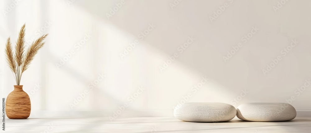 Zen inspired meditation room with minimal furniture. Zen inspired meditation room with minimal furniture.