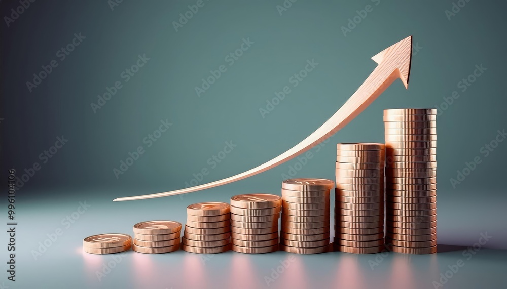A visual representation of financial growth, showcasing stacked coins and an upward arrow, symbolizing increasing investments and profits. A visual representation of financial growth, showcasing stacked coins and an upward arrow, symbolizing increasing investments and profits.
