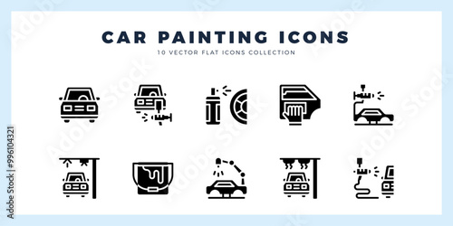 10 Car Painting Glyph icons pack. vector illustration.