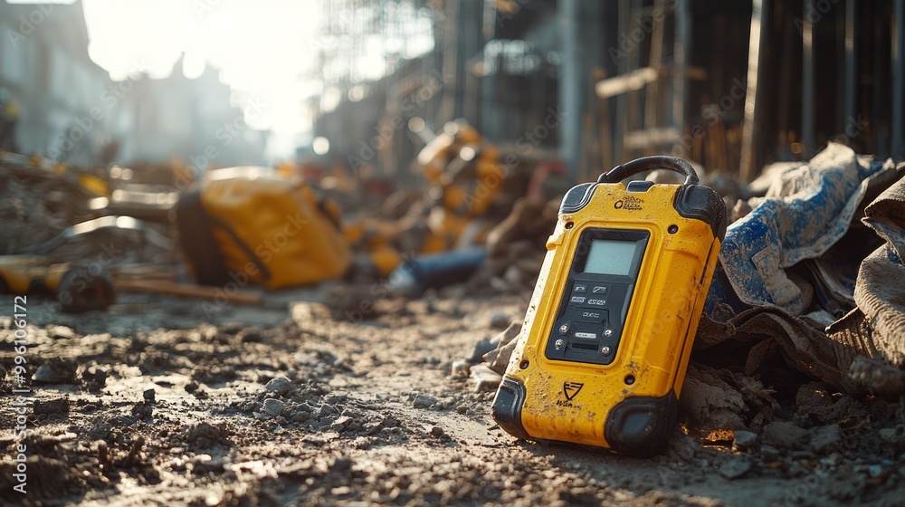 Gas detector device on the ground at a construction site