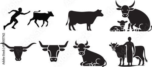  silhouette cow animal farm, illustration