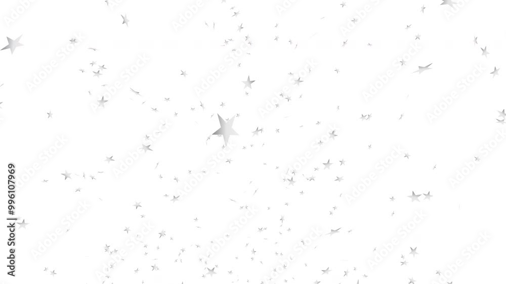 Silver stars falling and flying away rapidly on white background. For Christmas, Happy Holidays and season's greetings. Silver stars falling and flying away rapidly on white background. For Christmas, Happy Holidays and season's greetings.