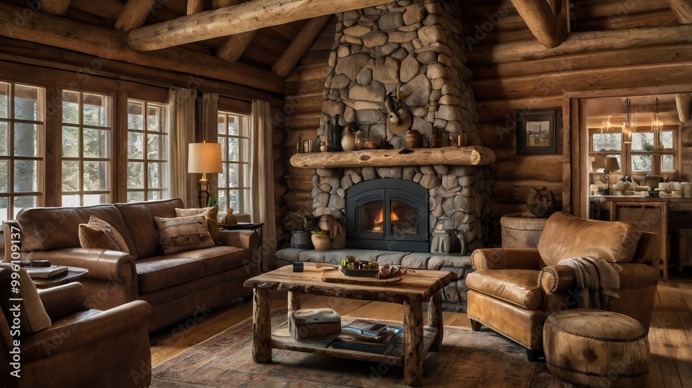 interior design of a rustic log cabin