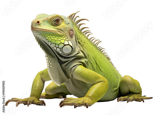 a green iguana with a white background