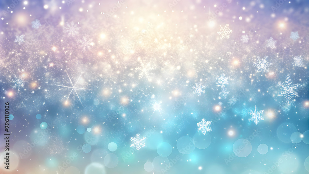 Obraz premium Shimmering falling snow on a pastel pearlescent background with a soft texture, Snow, shimmer, falling, pastel, pearlescent