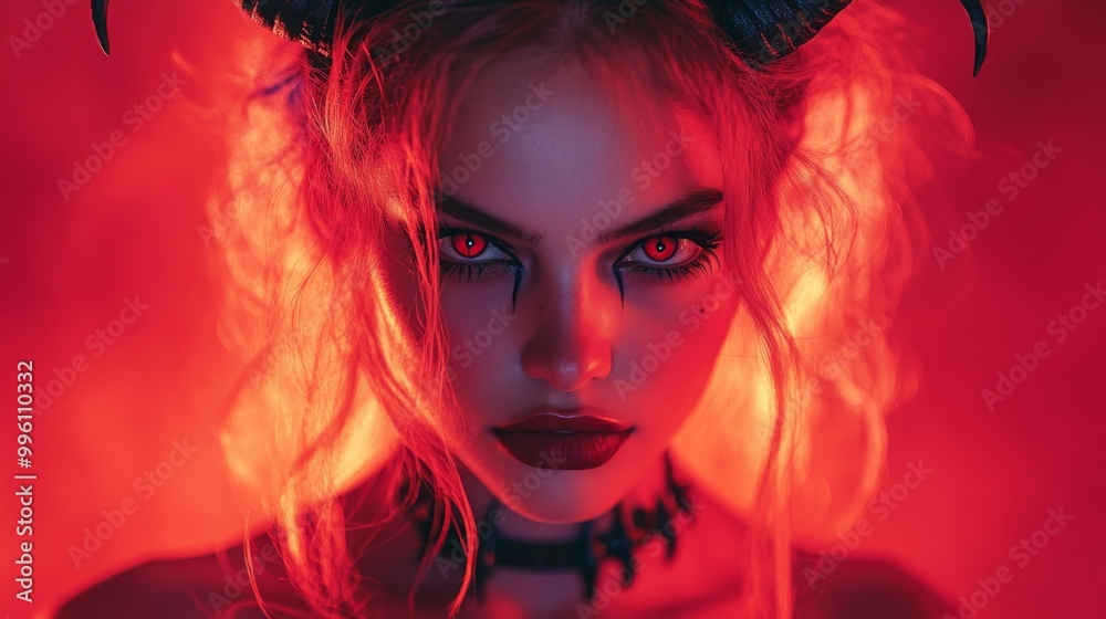 Dark Fantasy Demon Cosplay with Horns and Gothic Aesthetic in Red and Black Dark Fantasy Demon Cosplay with Horns and Gothic Aesthetic in Red and Black